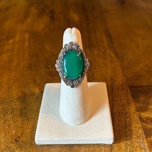 Vintage Art Deco Chrysoprase Sterling Silver Ring Size 5.25